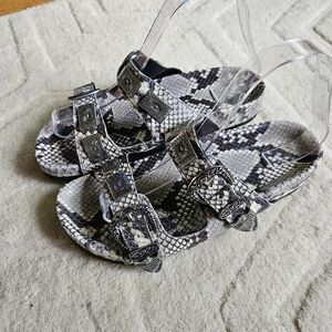 ASH Snake Print Leather Footbed Slip-on Sandals 7.5 US Studs Buckle Bohemian